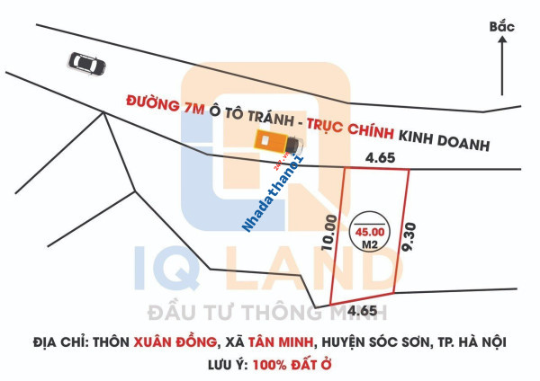 Chỉ 655 triệu - 45m, đường 7m trục chính kinh doanh tại Xuân Đồng, Tân Minh, Sóc Sơn, Hà Nội.