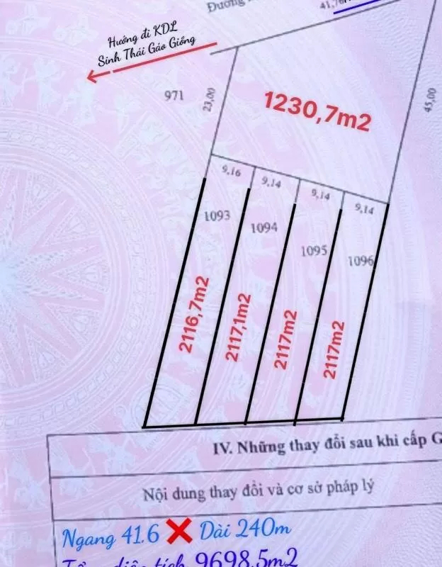 Giảm sâu 400 Tr - Bán gấp 9700m2 mặt tiền đường chính vào KDL Sinh Thái Gáo Giồng tỉnh Đồng Tháp; 4,6 Tỷ; 0967939949