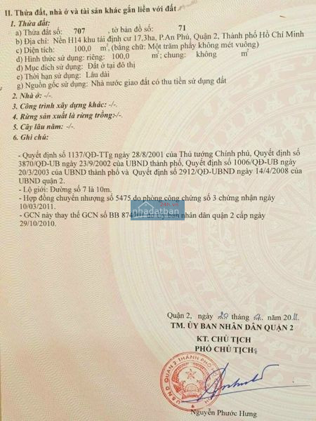 Chính chủ gửi bán đất dự án KDC Bình Khánh ( 17,4 Ha) - Lương Định Của Quận 2 Lô H14 - k9 Giá TL