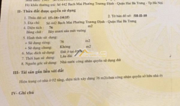Cho thuê nhà mặt phố số 442 phố bạch mai, phường trương định, quận hai bà trưng, tp hà nội