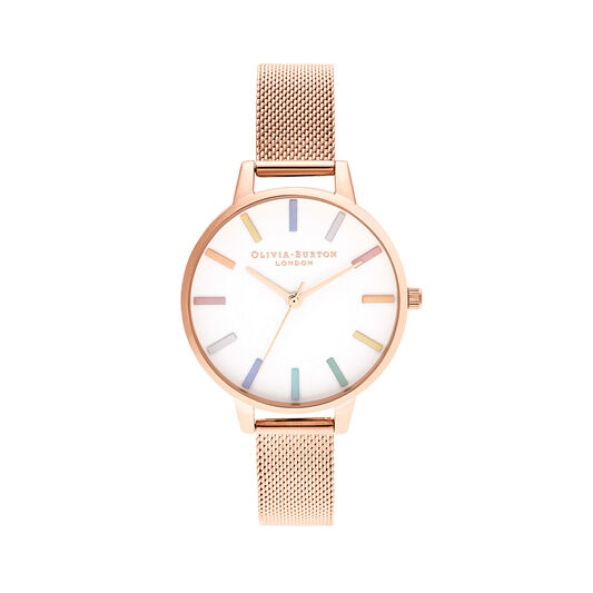 Olivia Burton Rainbow Rose Gold Mesh Watch