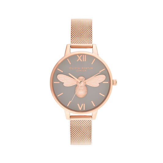 34mm Gray & Rose Gold Mesh Watch 