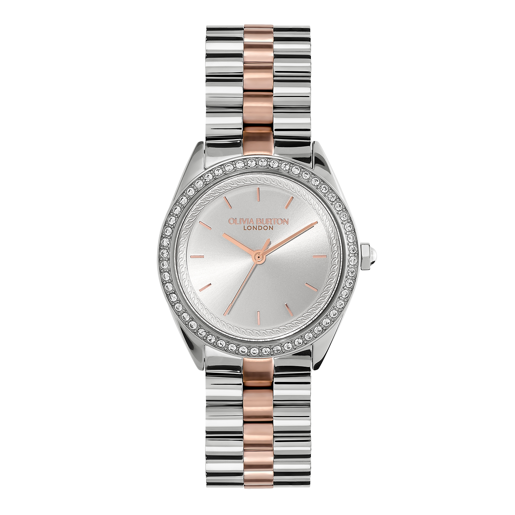 34mm Bejewelled Silver White & Two Tone Bracelet Watch 