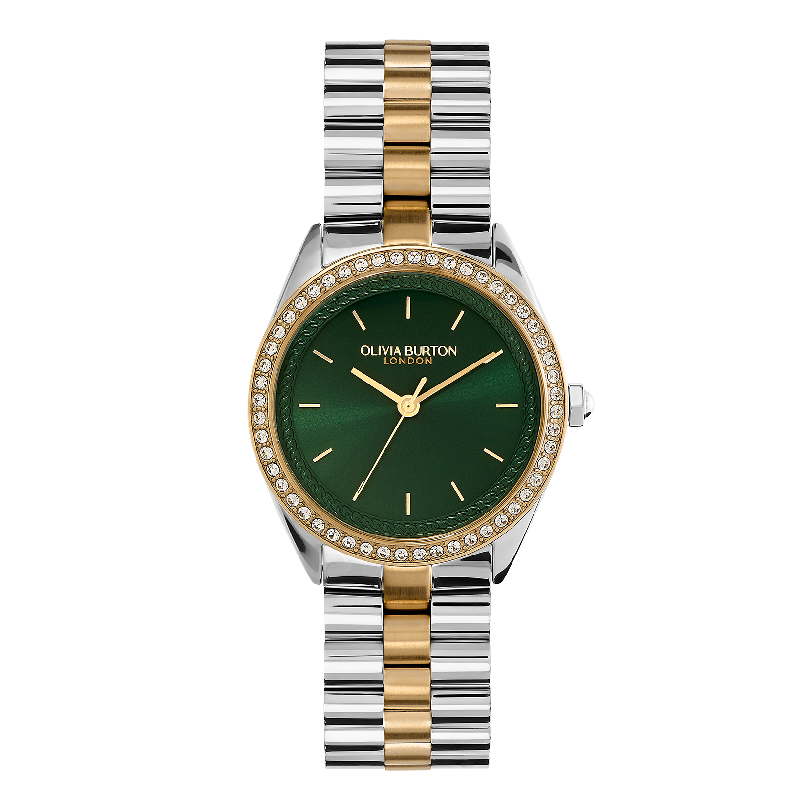 34mm Bejewelled Forest Green & Two Tone Bracelet Watch