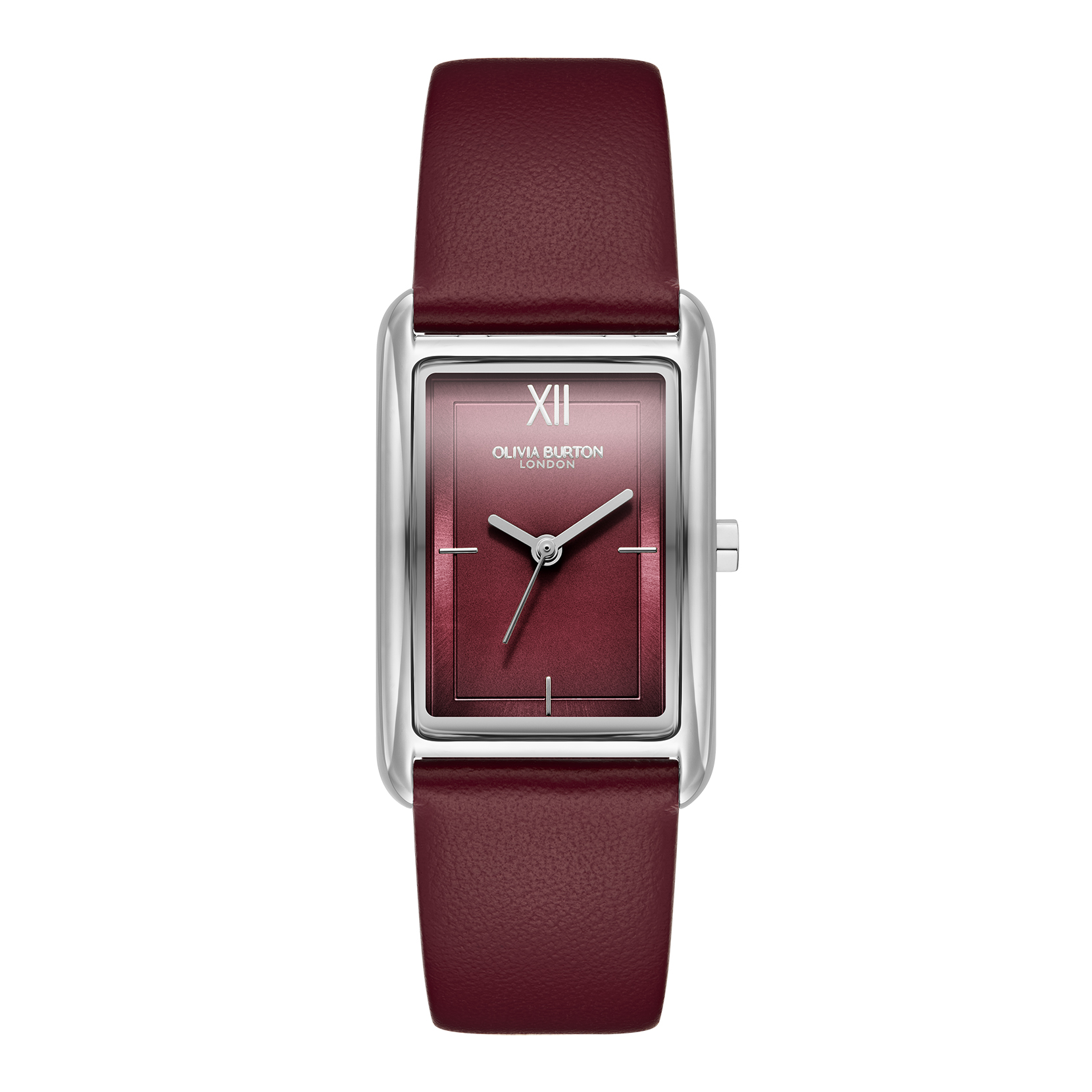 23mm Grove Silver & Cranberry Leather Strap Watch 