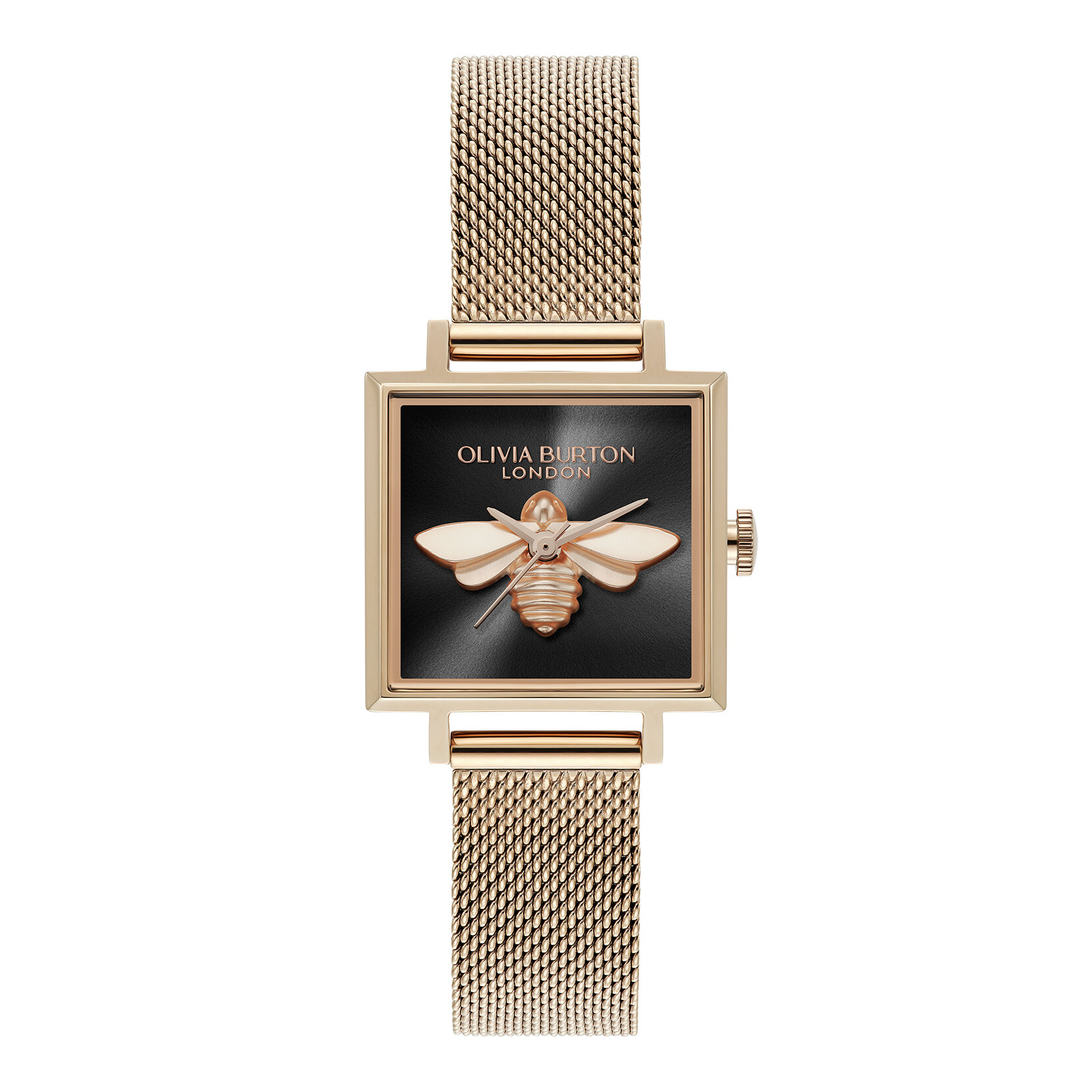 23mm Lucky Bee Black & Rose Gold Mesh Watch