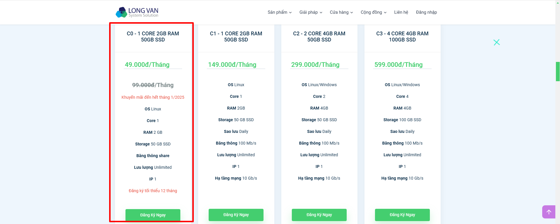 Giá dịch vụ Cloud Server
