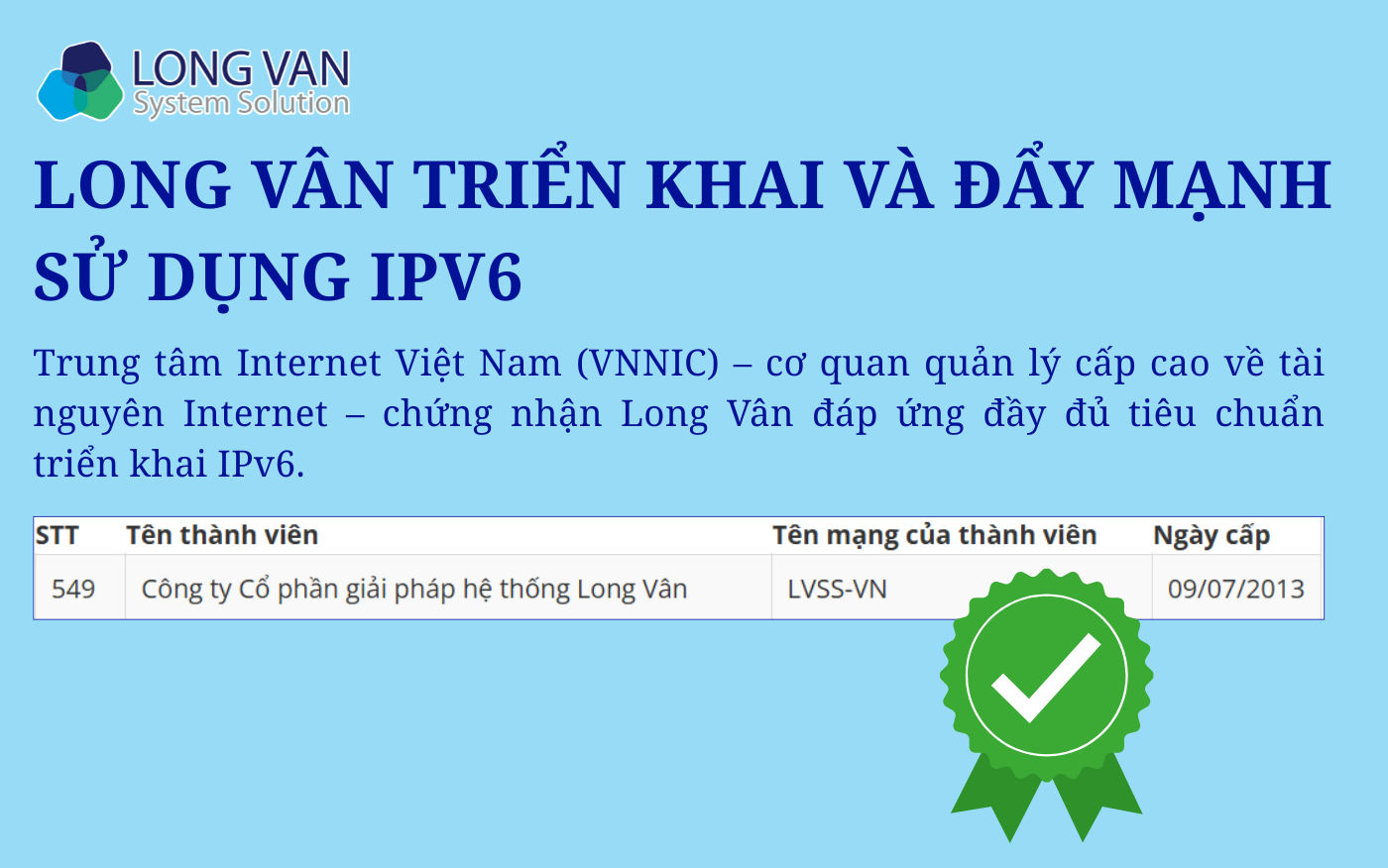 Long Vân triển khai và đẩy mạnh sử dụng IPV6