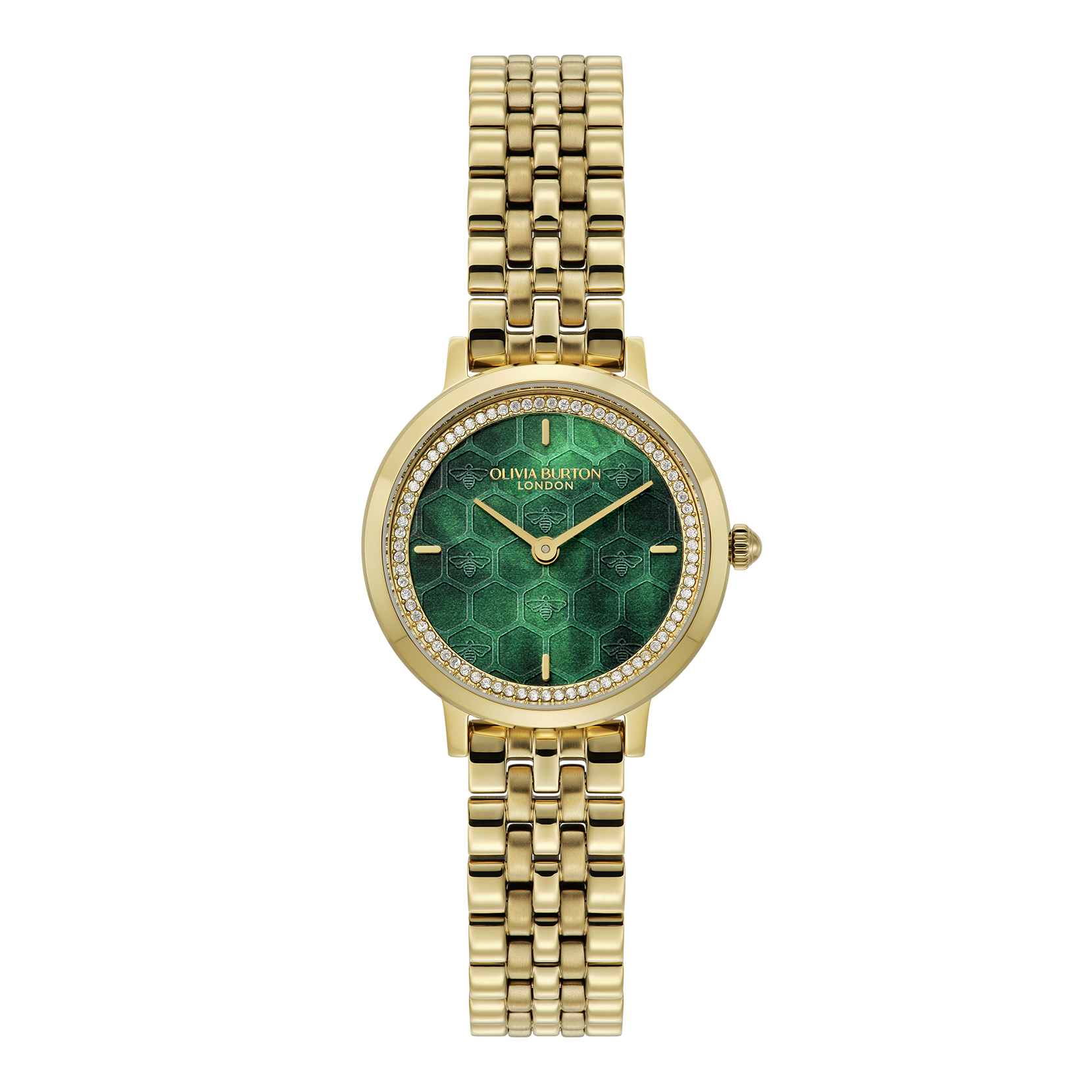 28mm Honeycomb Ultra Slim Forest Green & Gold Bracelet Watch