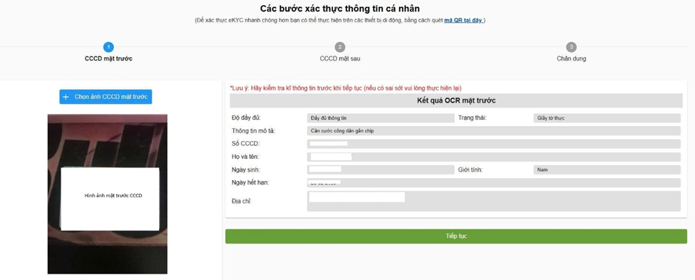 Nhập cccd mắt trước đồng bộ thông tin