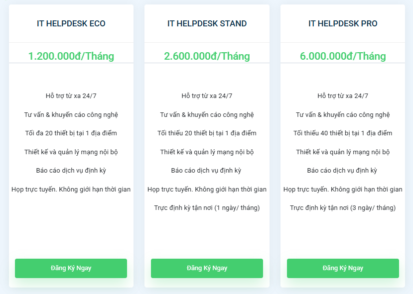 Các gói sản phẩm IT Helpdesk tại Long Vân