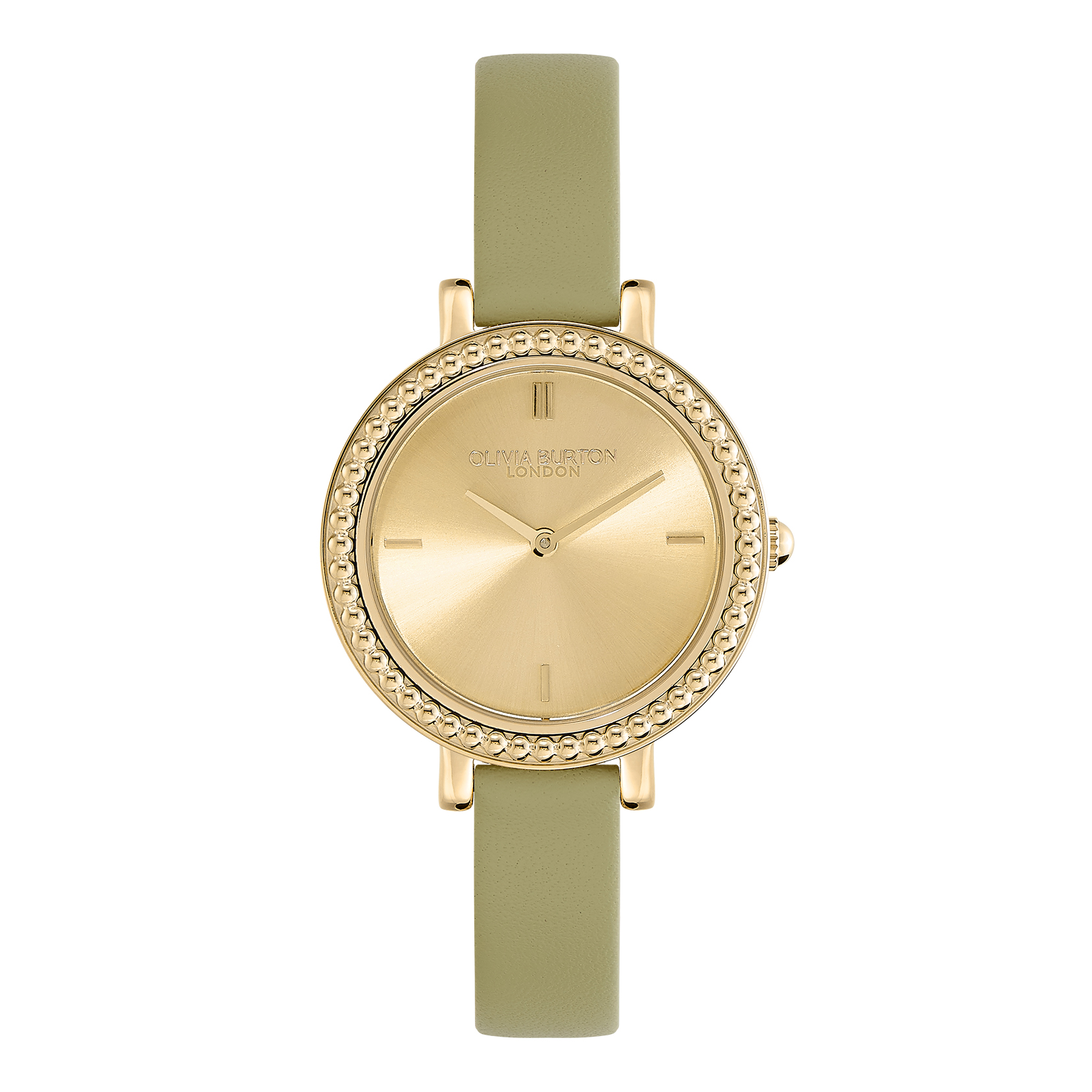 Classic 30mm Vintage Bead Gold & Sage Green Leather Strap Watch