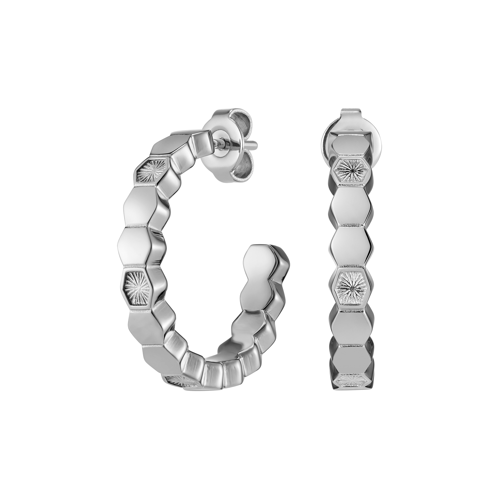 Petite Honeycomb Silver Tone Hoop Earrings