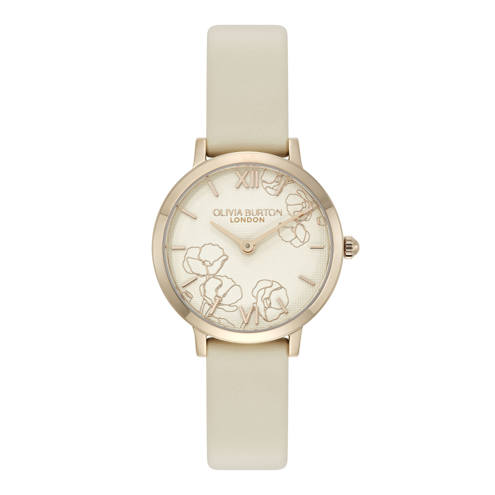 28mm Linen Texture Rose Gold & Ivory Leather Strap Watch