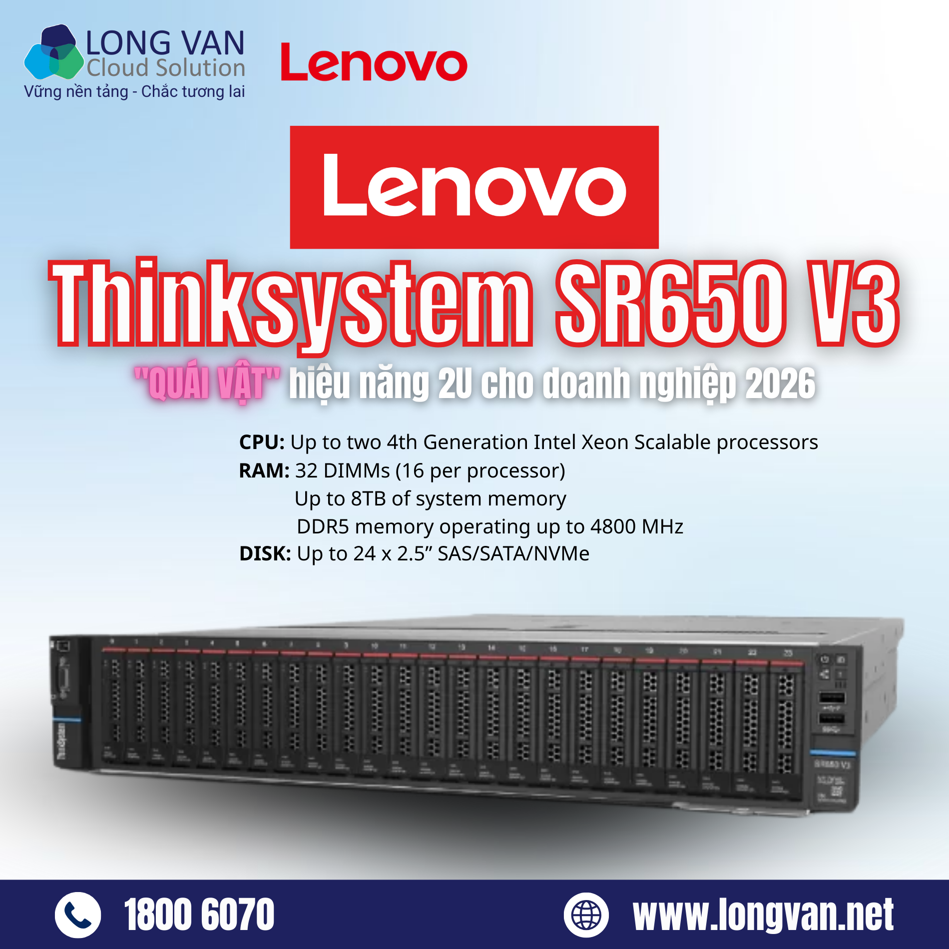 Báo giá Lenovo SR650 V3: "Quái vật" hiệu năng 2U cho doanh nghiệp 2026