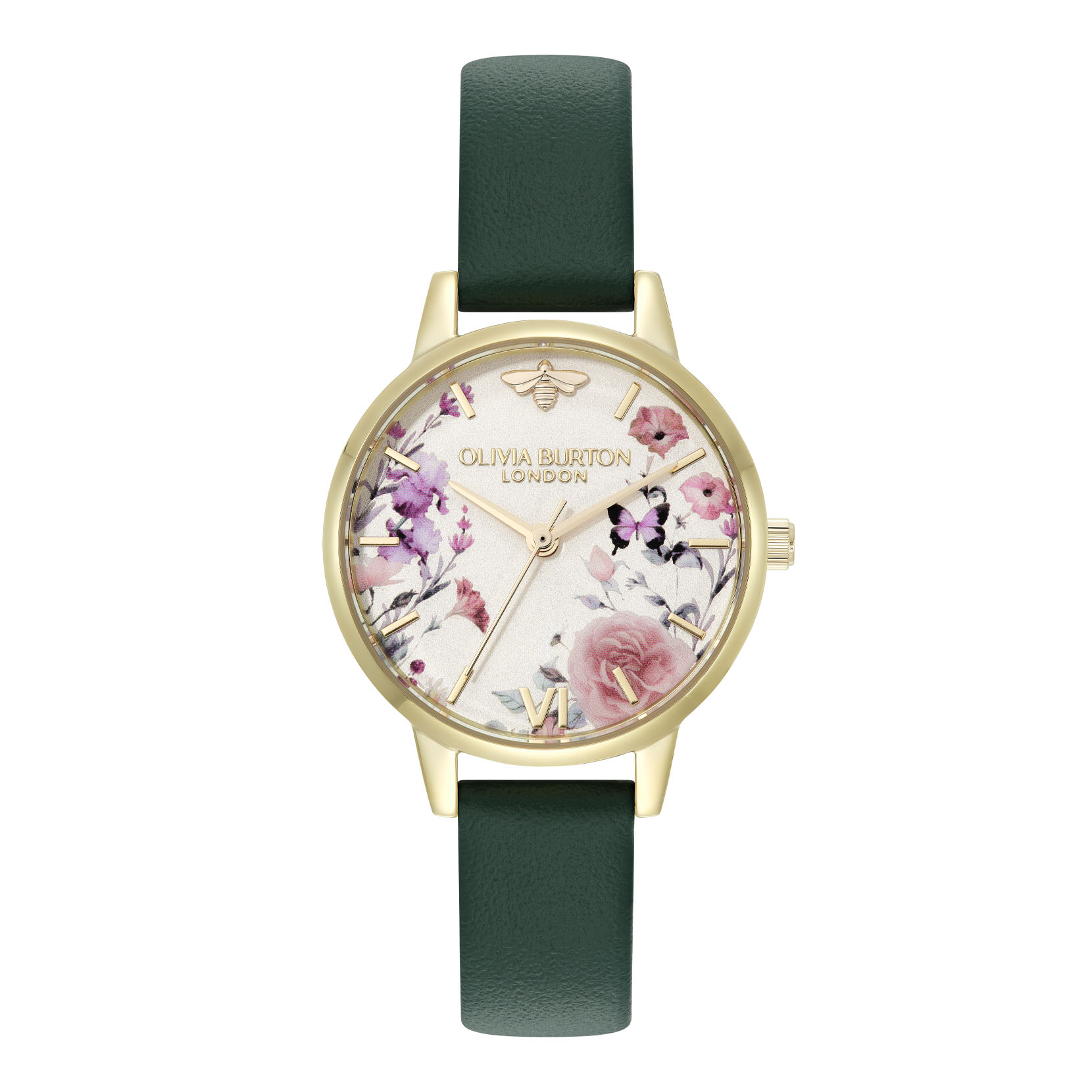 30mm GP Illustrated Floral Dial
Forest Green Leather Strap