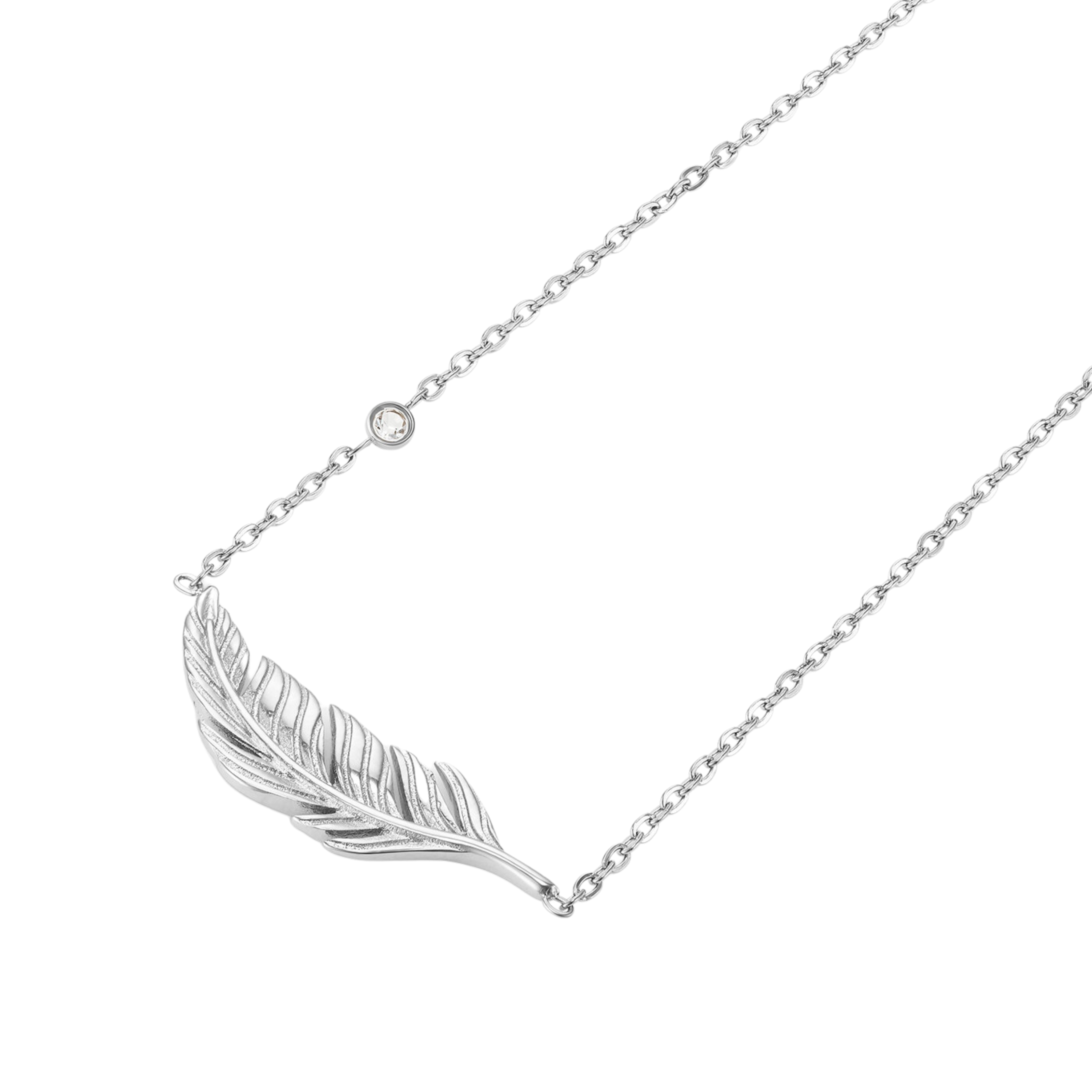 Feather Silver Tone Necklace