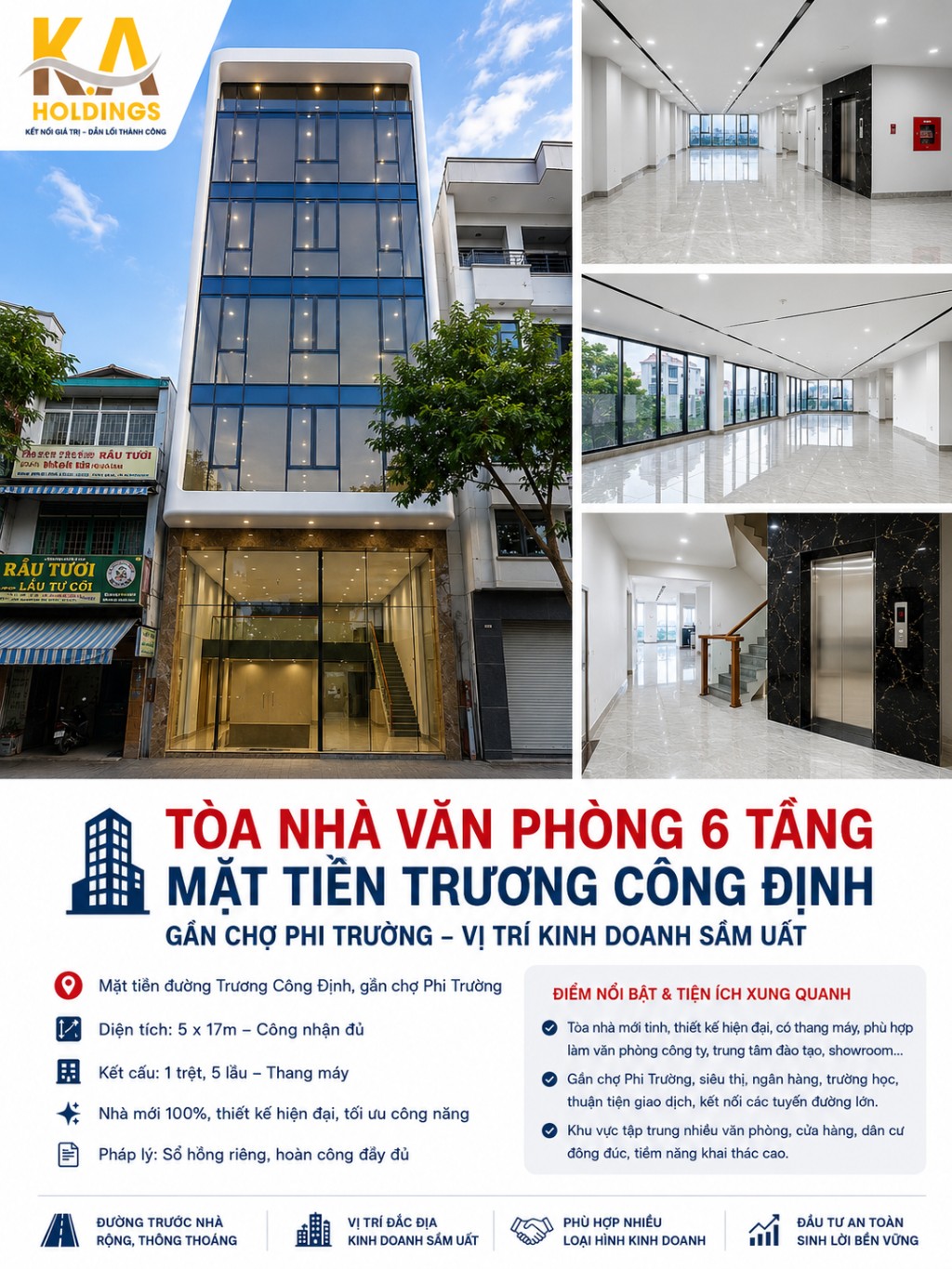 CHO THUÊ NHÀ MẶT TIỀN TRƯƠNG CÔNG ĐỊNH – 85M² (5x17M) - HOÀN CÔNG, PCCC - CHỈ 40 TRIỆU/THÁNG