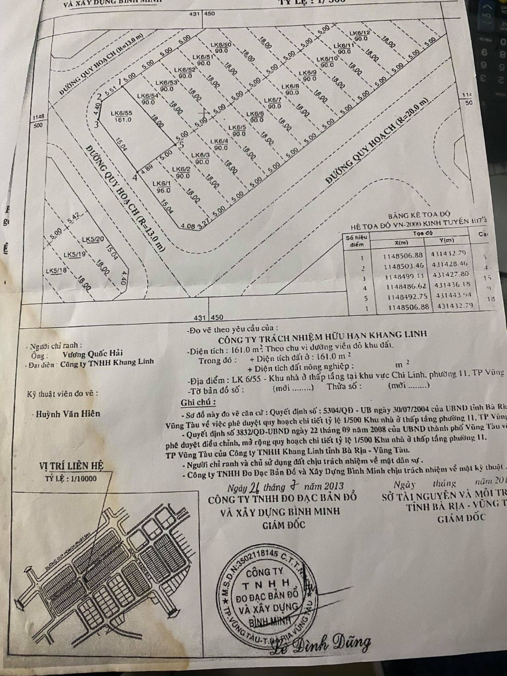 BÁN LÔ GÓC KHANG LINH - PHƯỜNG 11 - 161M (9.9x18)M - TB & TN - ĐƯỜNG 13M - GIÁ  55 TRIỆU/M2