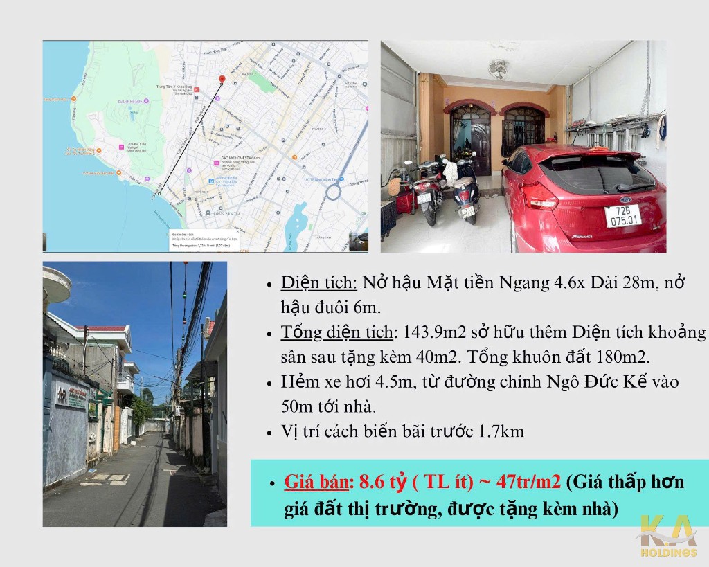 BÁN NHÀ 1 TRỆT 1 LẦU NGÔ ĐỨC KẾ NỞ HẬU - 143.9M (4,6x28) - CÓ GARA OTO - TÂY NAM - HẺM XE OTO 4,5M - GIÁ 8,3 TỶ (TL)