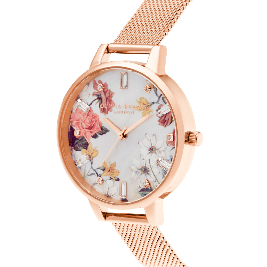 ĐỒNG HỒ OLIVIA BURTON SPARKLE FLORALS DEMI MOTHER OF PEARL DIAL ROSE GOLD MESH