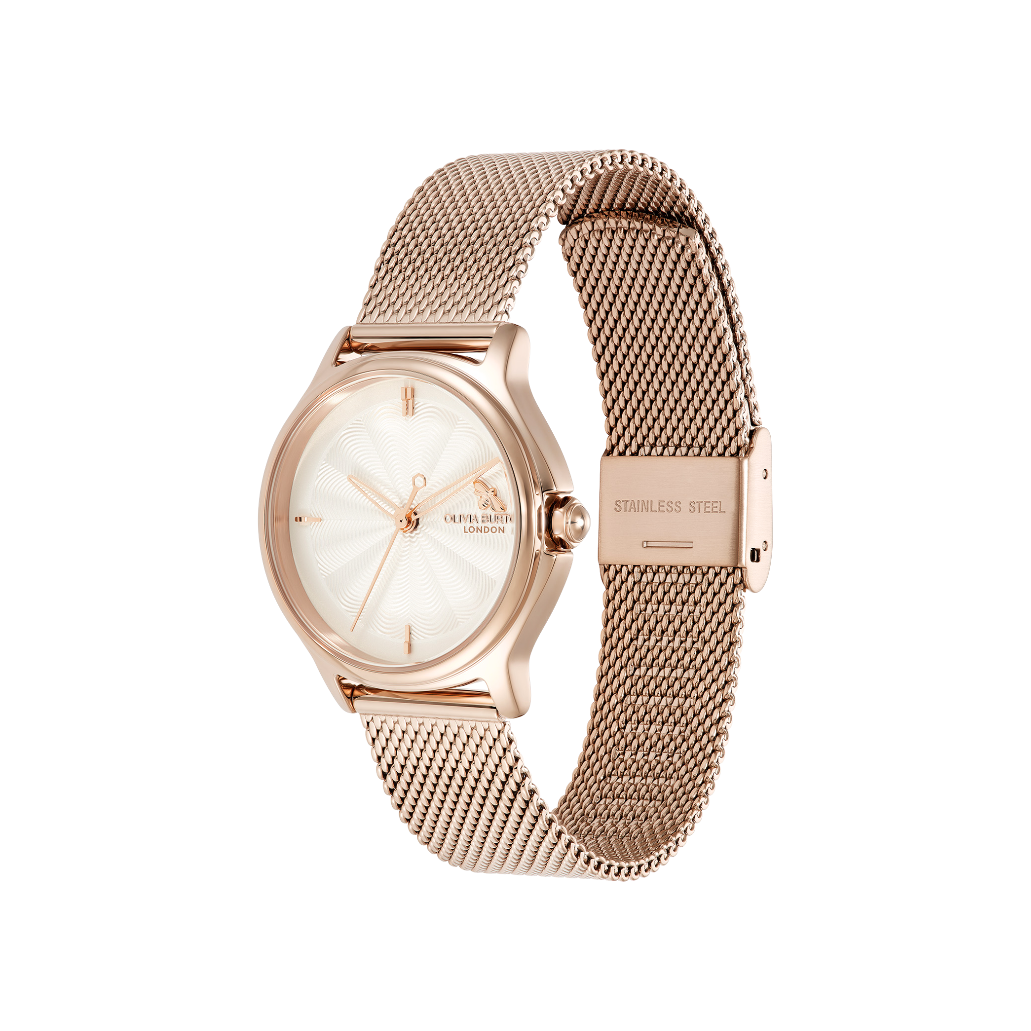 30mm Classic Bee White & Rose Gold Mesh Watch